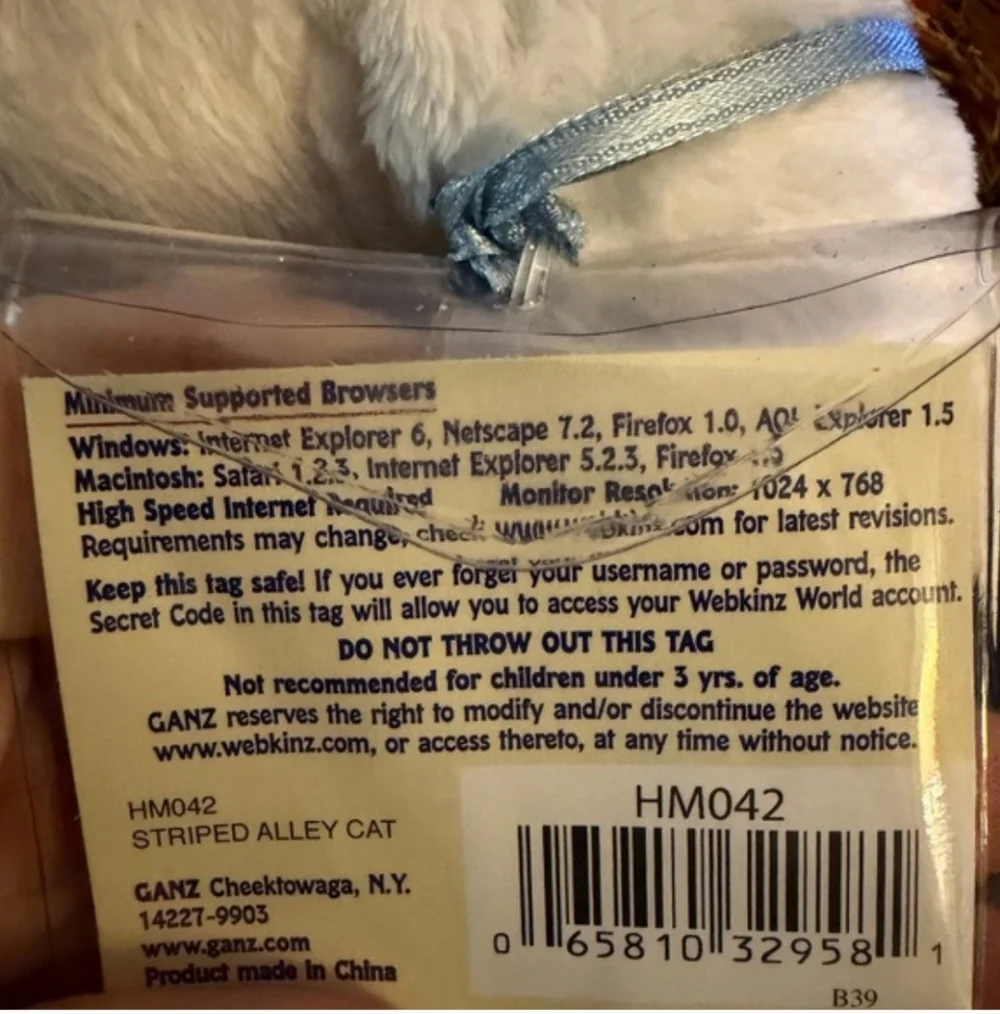 Ganz Webkinz Tiger Plush Stuffed Animal w/ Tag Code Holder Striped Tiger Toy